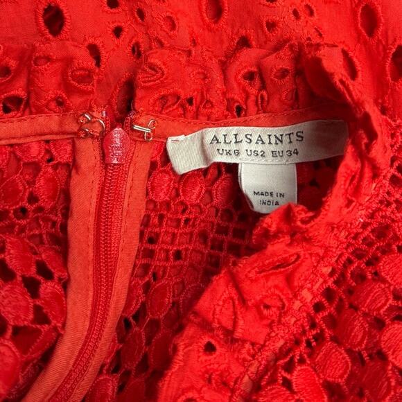 Allsaints Short Puff Sleeves Tila Eyelet Top in Red size US 2 - Picture 5 of 5